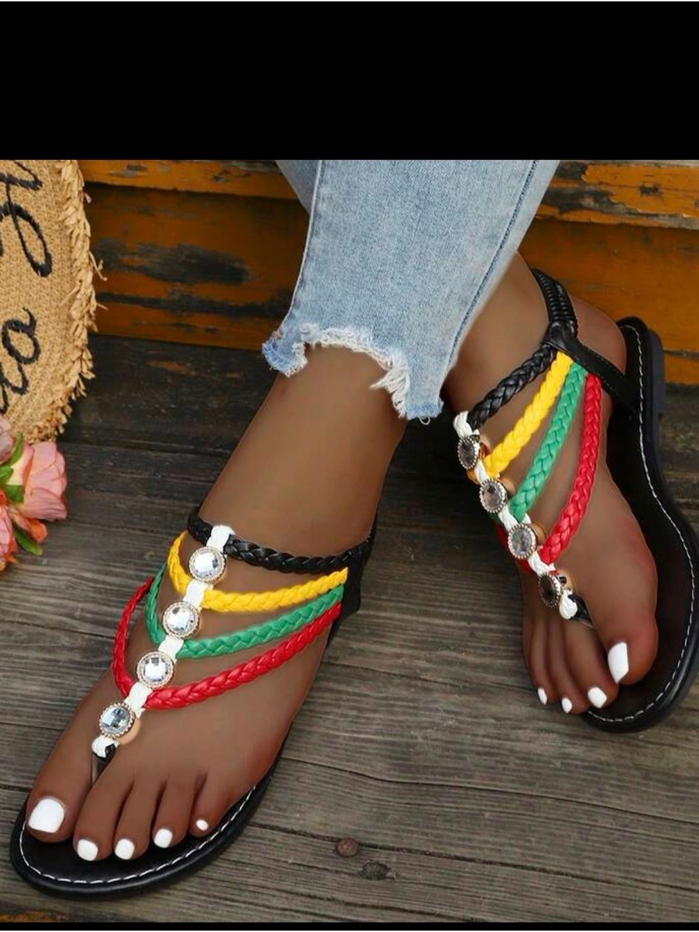 Women’s Multicolor Braided Toe-Post Sandals